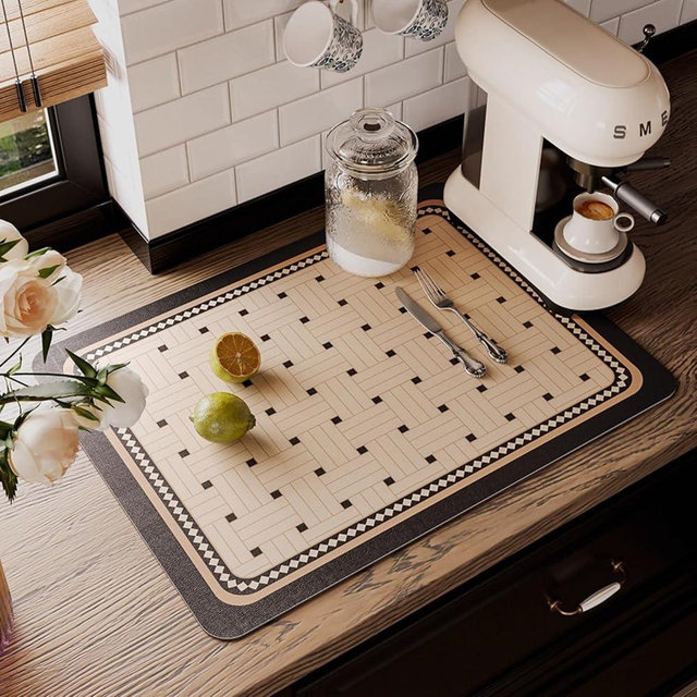 Snowsof Dish Drying Mat - Absorbent Countertop Mat for Coffee Maker, Expresso Machine, Kitchen Use (C,12''×16'')