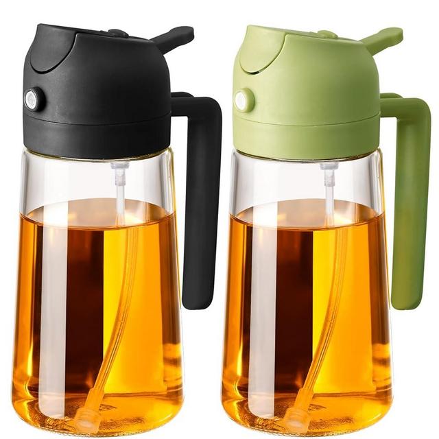 SWEET VIEW 2PCS Olive Oil Sprayer for Cooking, 470ml 2 In 1 Glass Oil Sprayr & Pour for Kitchen, Air Fryer, Cooking, Salad, BBQ (Black,Green)