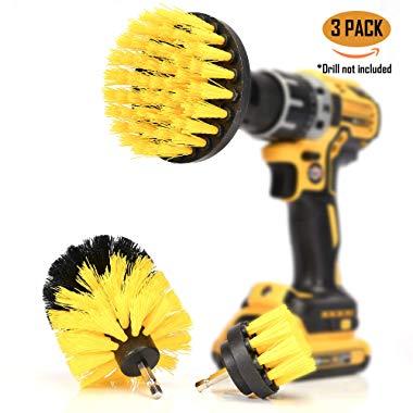 ORIGINAL Drill Brush 360 Attachments 3 pack kit Medium- Yellow All purpose Cleaner Scrubbing Brushes for Bathroom surface, Grout, Tub, Shower, Kitchen, Auto,Boat,RV