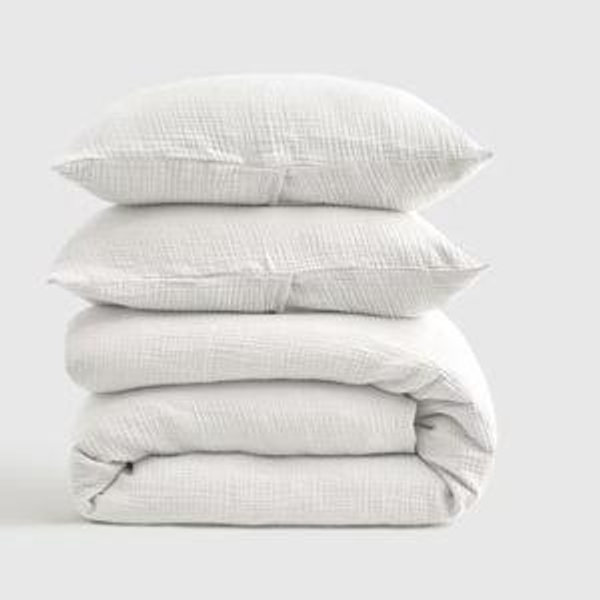 Organic Airy Gauze Duvet Cover Set in White King Size