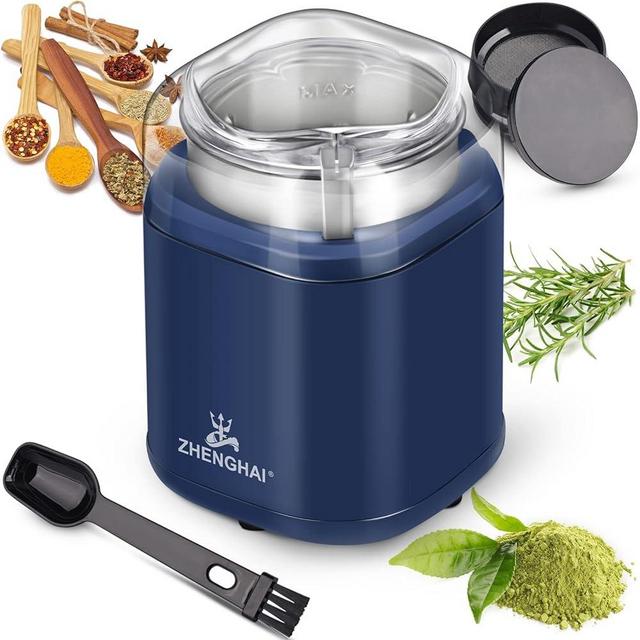 ZHENGHAI Electric Herb Grinder 200w Compact Size, Easy On/Off, Fast Grinding for Flower Buds Dry Spices, with Pollen Catcher and Cleaning Brush (Blue)