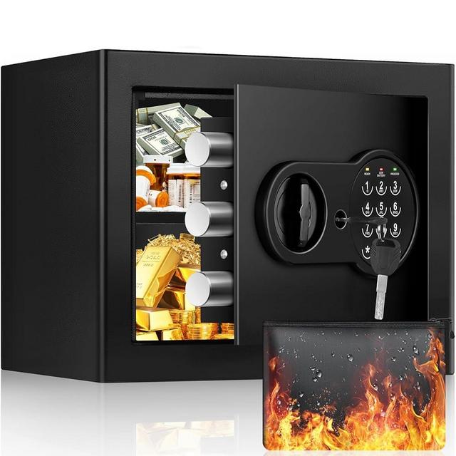 1.2 Cu Ft Home Safe Fireproof Waterproof, Small Fireproof Safe Box with Fireproof Money Bag, Programmable Keypad and Removable Shelf, Security Digital Safe for Home Money Firearm Medicines Valuables
