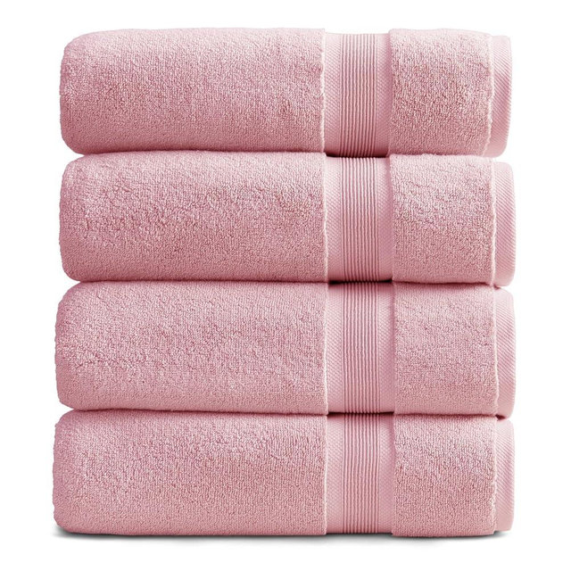 Springtree Home Luxury Bamboo Rayon Bath Towel Set of 4 | 35% Bamboo Rayon - 65% Cotton | Absorbent Quick-Dry Towels for Bathroom | Oeko-TEX Standard 100 Cotton | Pink Shadow