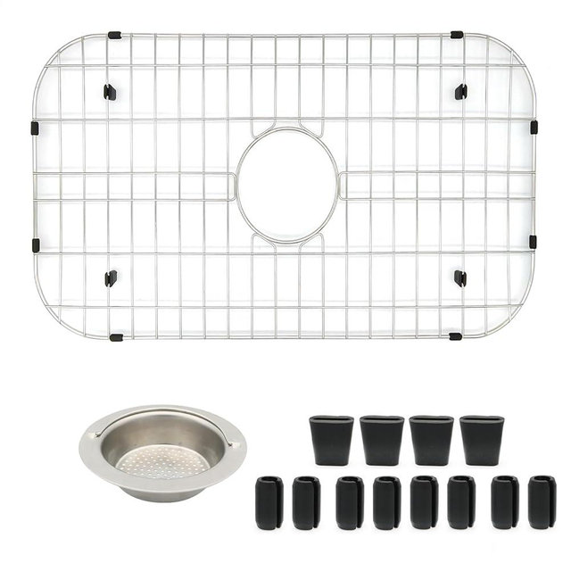 YORZSDI Kitchen Sink Grid 26-1/8"x14-1/4 - Heavy Duty Kitchen Sink Protector with Built-in Strainer & Center Drain, Non-Slip Rubber Feet & Scratch Resistant Bottom Guard