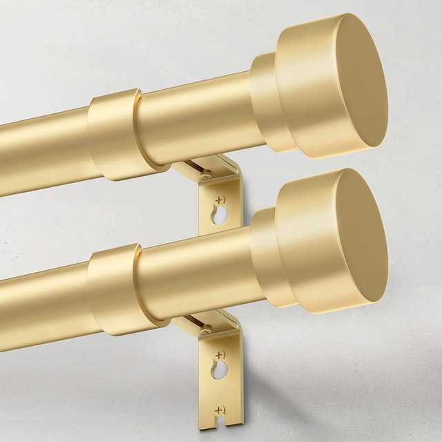 IFELS 2 Pack Heavy Duty Curtain Rods for Windows 66 to 120 Inch, 1 Inch Gold Adjustable Curtain Rod Set with Easy Installation and Modern Design (A1,Gold,30-120",2Pack)