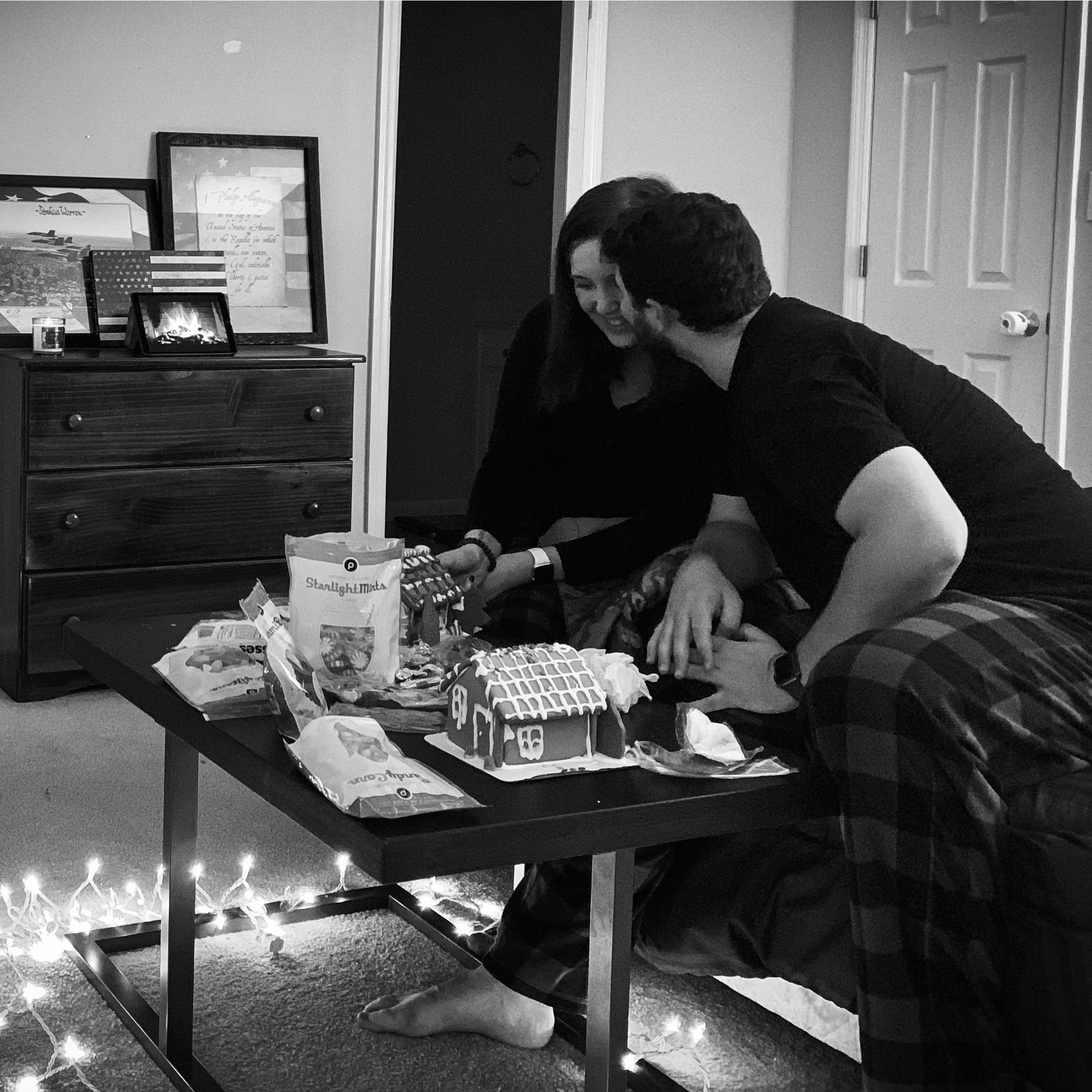 Our first Christmas, Josh set up a gingerbread house competition