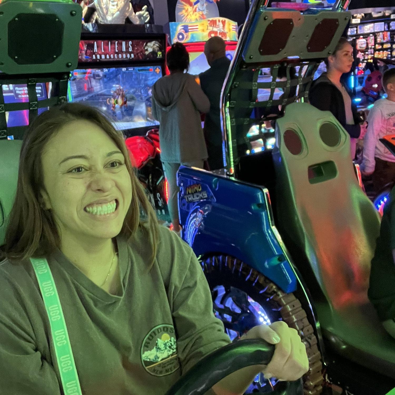 Having fun at the arcade
