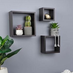 Melannco Floating Wall Square Cube Shelves for Bedroom, Living Room, Bathroom, Kitchen - Wood, Set of 3, Espresso