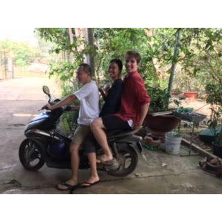 Riding the motorbike with Anna's cousin - Vietnam, 2017