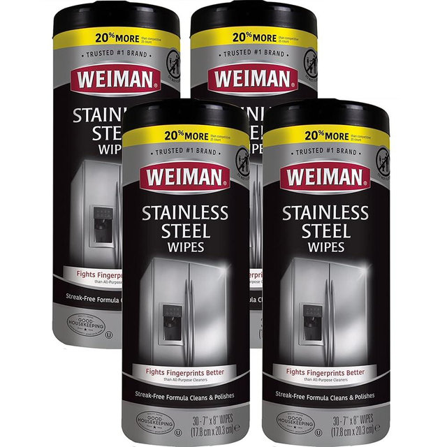 Weiman Stainless Steel Cleaner Wipes (4 Pack) Removes Fingerprints, Residue, Water Marks and Grease from Appliances - Works Great on Refrigerators, Dishwashers, Ovens, and Grills
