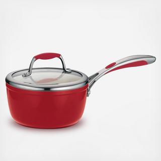 Gourmet Ceramica Deluxe Metallioc Red Covered Sauce Pan