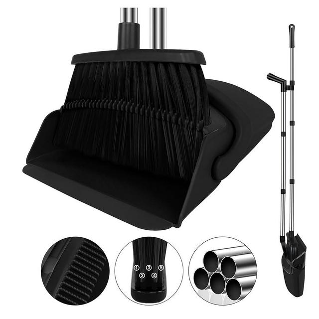 UDUK Broom and Dustpan Set, Household Broom with Dustpan Combo Set, 51” Long Handle, Dustpan and Broom for Kitchen Office Lobby Floor