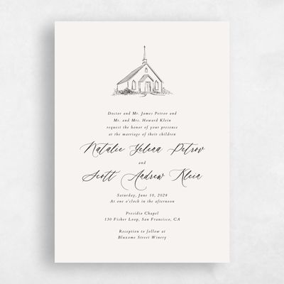 Beige Elegant Wedding Invitation - Chapel Portrait