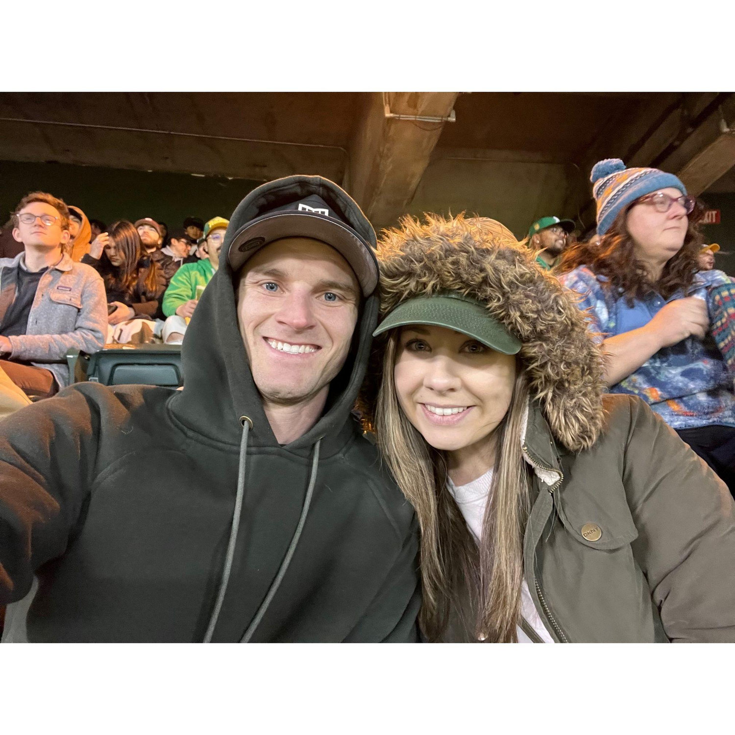 Our first picture together taken at the Coliseum at an Oakland A's game.