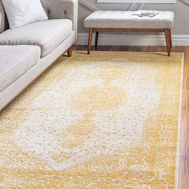 Rugs.com Dover Collection Rug – 3' x 5' Yellow Low-Pile Rug Perfect for Entryways, Kitchens, Breakfast Nooks, Accent Pieces