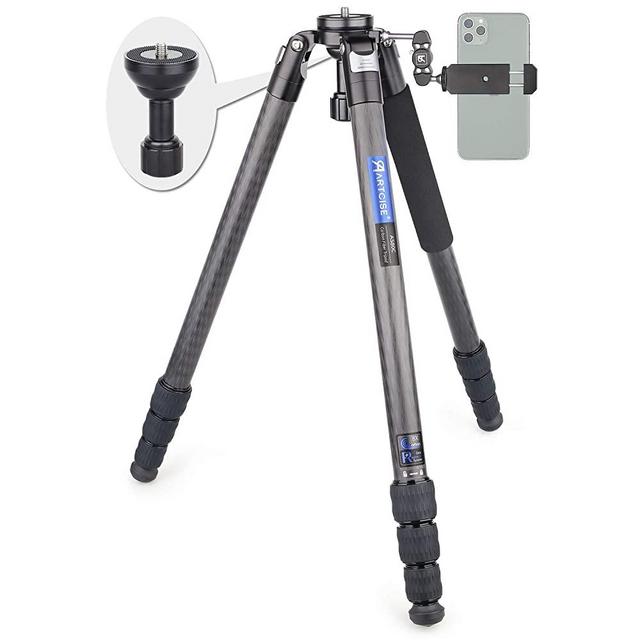 Carbon Fiber Bowl Tripod, AS80C Heavy Duty Camera Tripod Ultra Stable & Lightweight Professional Camera Travel Tripod，Max Load 44lbs/20kg，65mm Bowl Adapter as a Gift（RT80C Upgraded）