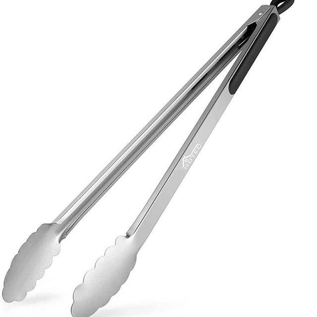 HOTEC Stainless Steel Kitchen Tongs - 16 inch Barbecue Tongs, Locking Metal Food Tongs Non-Slip Grip (Black)