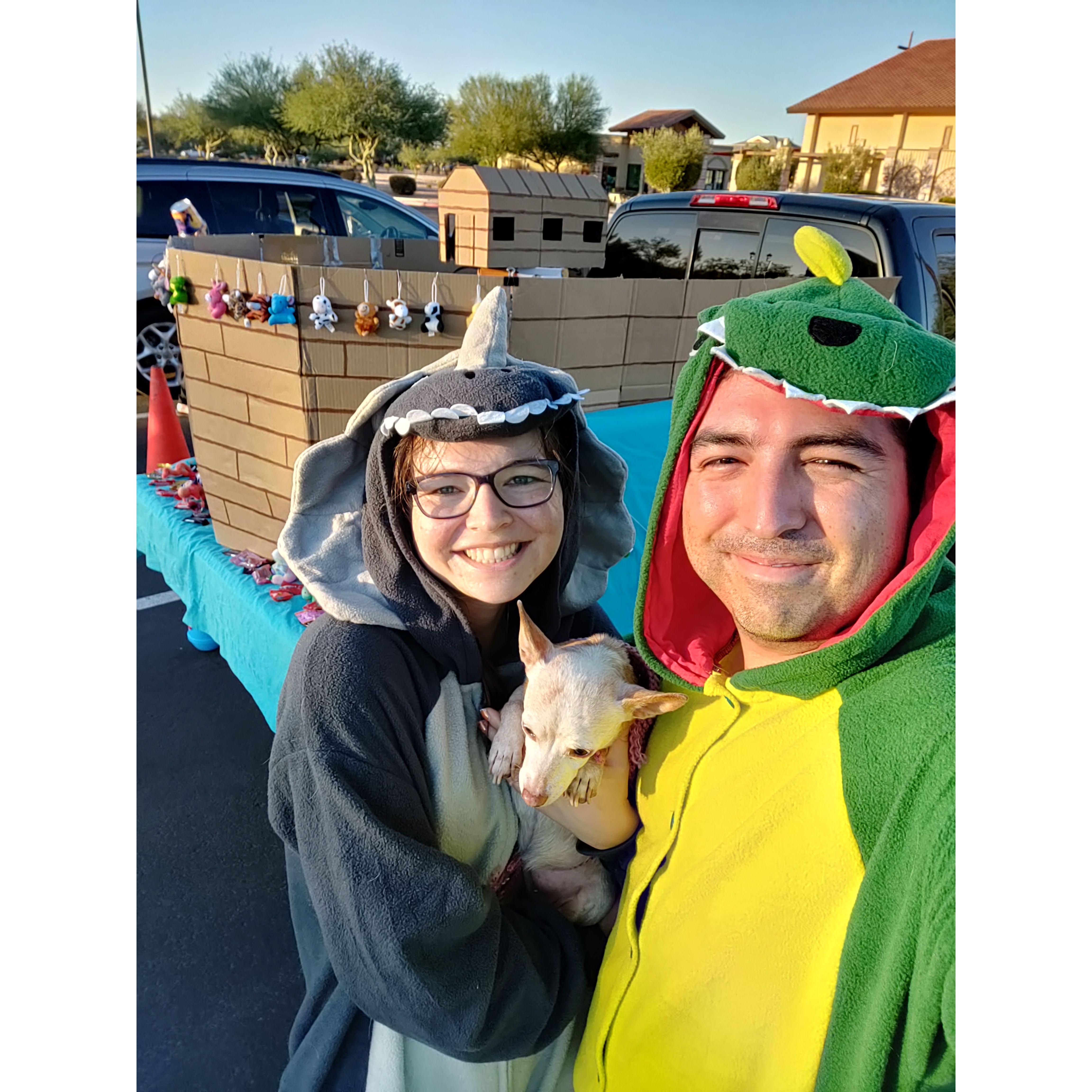 Our first trunk-or-treat. Noah left us behind.