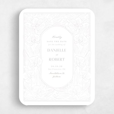White Rounded Wedding Save the Date - Orchidea Portrait