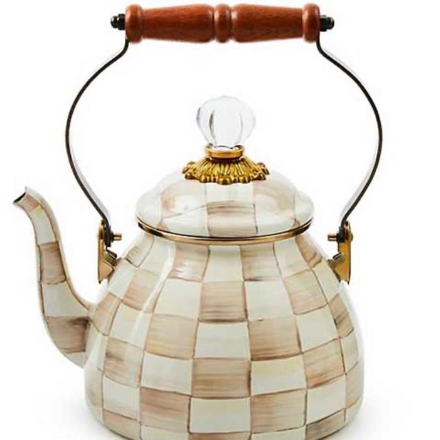 Mocha Check 2 Quart Tea Kettle
