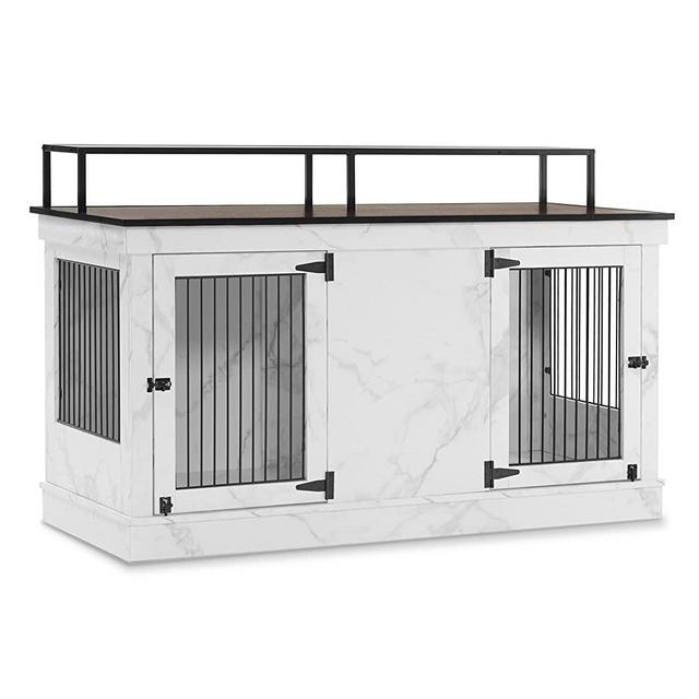 Mcombo Large Dog Crate Furniture TV Stand, Wooden Dog Kennel with Double Doors, Indoor Furniture Style Dog Crate House End Table, 1861 (White)