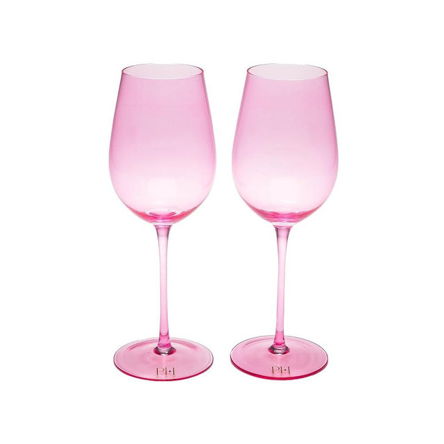 Paris Hilton Wine Glass Set, Handmade Glass Collection in Paris Signature Pink, Perfect for Parties and Special Occasions, Serve Red or White Wine, Cocktails and More, 17.5-Ounce, 2-Piece Set, Pink