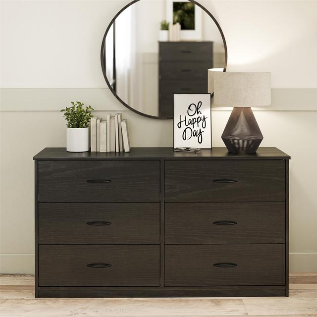 Mainstays Classic 6 Drawer Dresser (Black Oak)