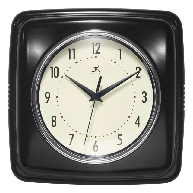 9.25" Square Retro Wall Clock Black - Infinity Instruments: Modern Analog, Indoor Decorative Timepiece