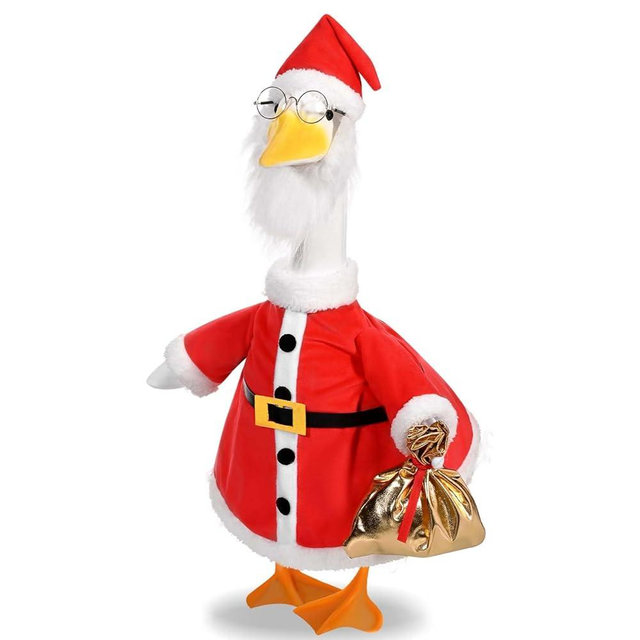 JcHrmers Christmas Santa Porch Goose Outfits Christmas Lawn Goose Clothes Fits 23" Cement Plastic Goose Statue for Xmas Outdoor Garden Yard Patio Statue Art Decoration