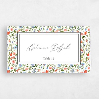 Dark Charcoal, White Wedding Place Card - Ariella