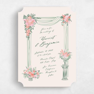 Green Ticket Wedding Invitation - Josette Portrait