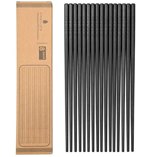 COZILIFE Reusable Chopsticks 8-Pairs, Premium Quality Fiberglass Chopsticks for Household and Restaurant, 9 1/2 Inches in length, Kraft Box Package