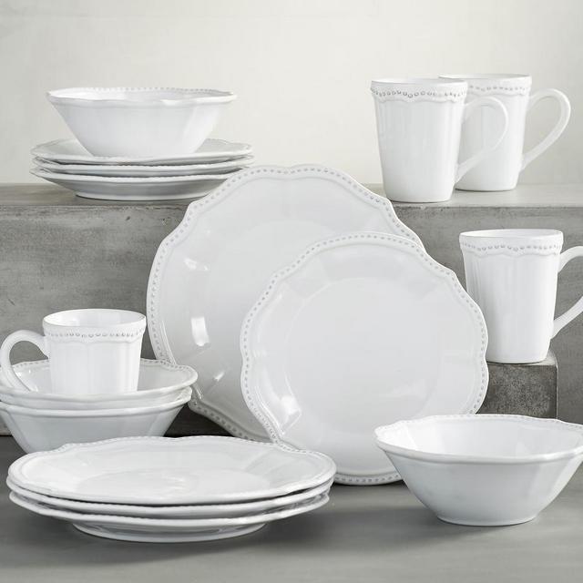 Leila Stoneware 16 Piece Dinnerware Set, White