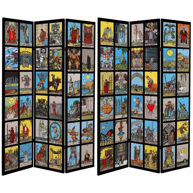 6" Double Sided Rider Waite Tarot Canvas Room Divider - Oriental Furniture