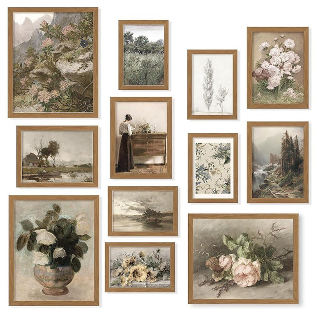 97 Decor 12 Pcs Vintage Wall Art Set - French Country Wall Decor, Vintage Posters For Room Aesthetic, Rustic Botanical Prints Landscape Pictures For Home, Bedroom, Living Room (Unframed)