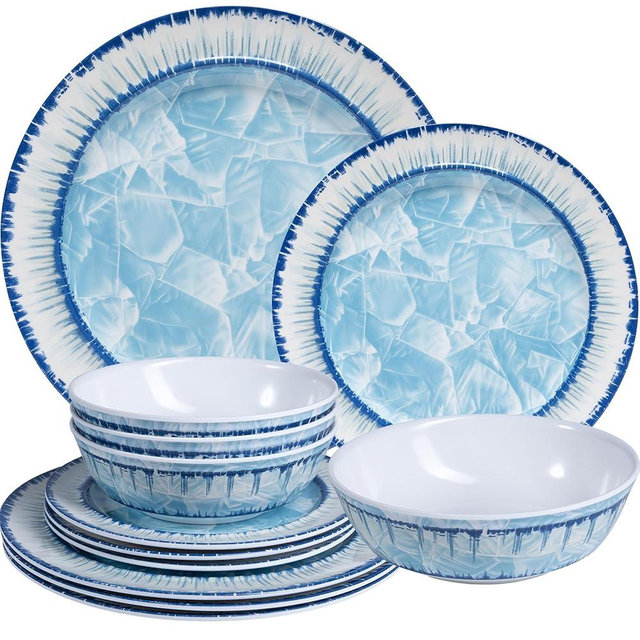 Zarocrus 12 Piece Melamine Plates and Bowls Dinnerware Set, Lightweight Unbreakable Modern Dishes Set Great for Outdoor Camping & Everyday Use, Service for 4, BPA Free, Light Blue