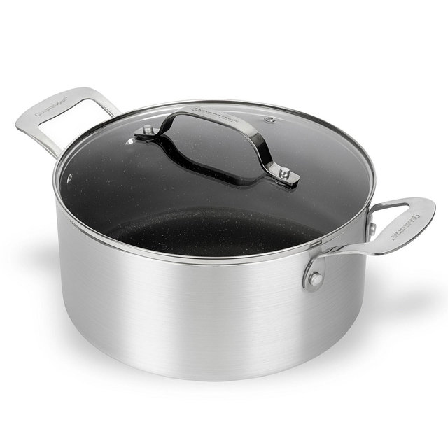 Granitestone Silver 5 QT Nonstick Stock Pot with Glass Lid