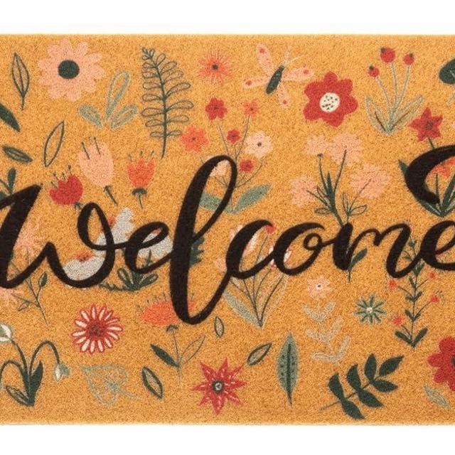 Spring Welcome Door-Mats Floral Coir Doormats - Non-Slip Front Door Mat Spring Doormat for Indoor Outdoor Entrance Decor 17 X 29 Inch