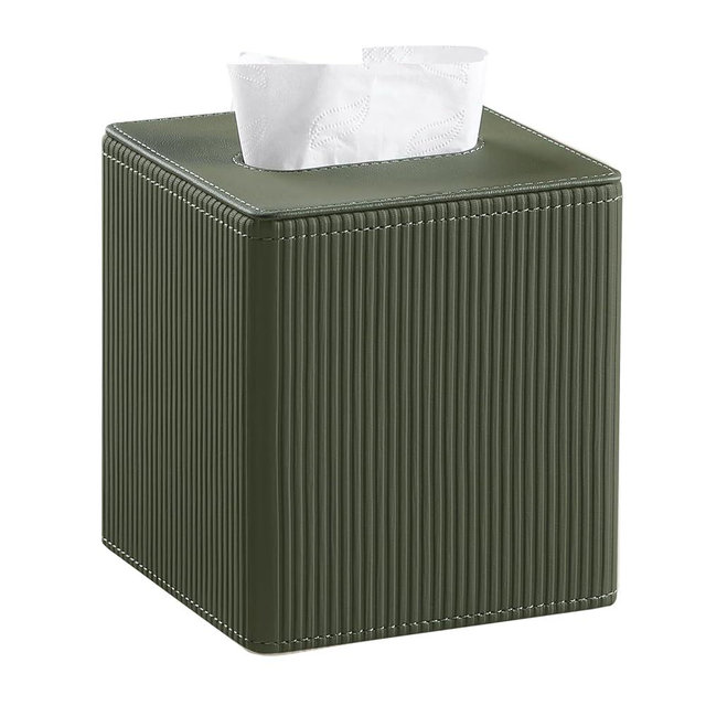 Cretkhp PU Leather Tissue Box Cover Square with Magnetic Closure, Modern Tissue Box Holder for Bathroom Bedroom Office Desk, Decorative Square Tissue Holder (Green)