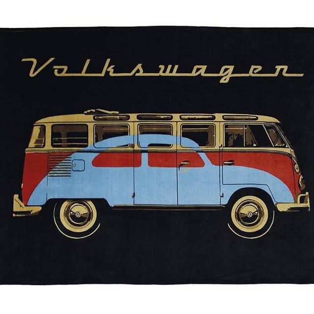 BRISA VW Collection - Volkswagen Soft Cuddly Fluffy Fleece Blanket Throw in T1 Bus & Beetle Design (150x200 cm/59x78.7 in./Black)