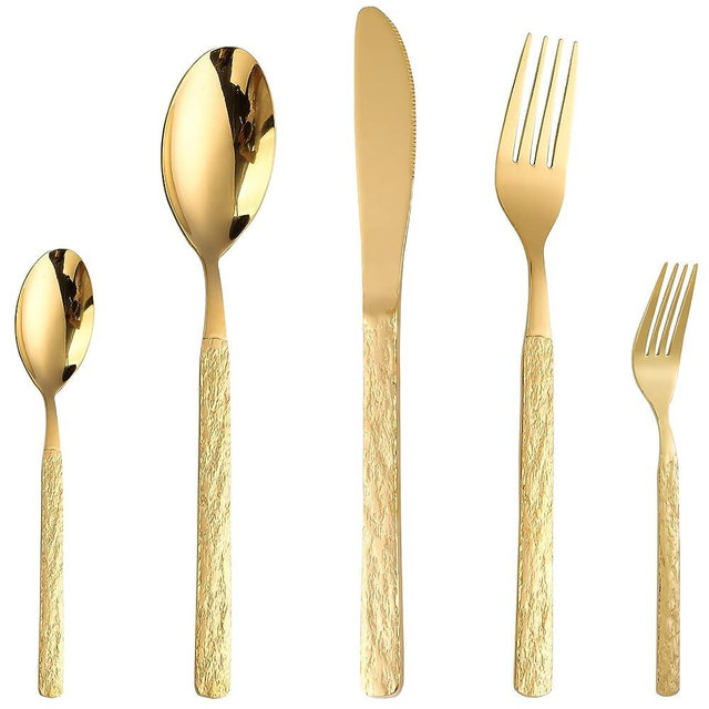 CAOPAOTI Gold Silverware, Flatware Set for 8, Stainless Steel Cutlery Serving Utensils Set 40 Pieces, Dishwasher Safe