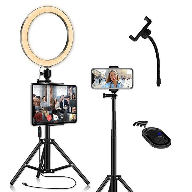LED Ring Light with Tablet Tripod Stand Kit - 10'' Circle Ringlight with Cell Phone Holeder & Photo Selfie Remote for Tiktok YouTube Video Recording Zoom Meeting Makeup Lighting for iPad iPhone Laptop