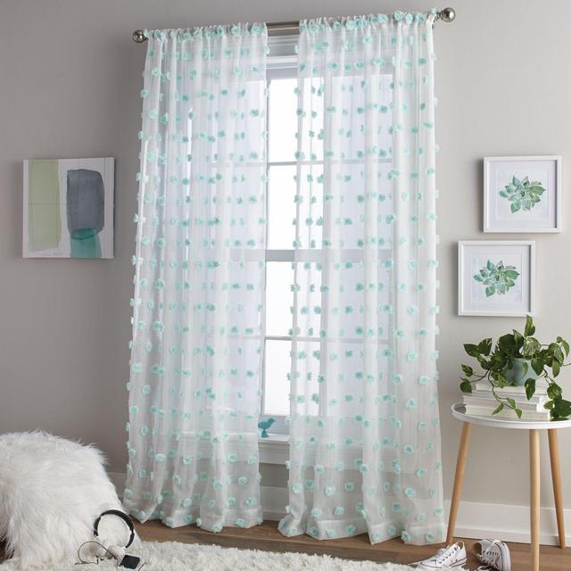 Pom Pom 84-Inch Rod Pocket Window Curtain Panel in Aqua