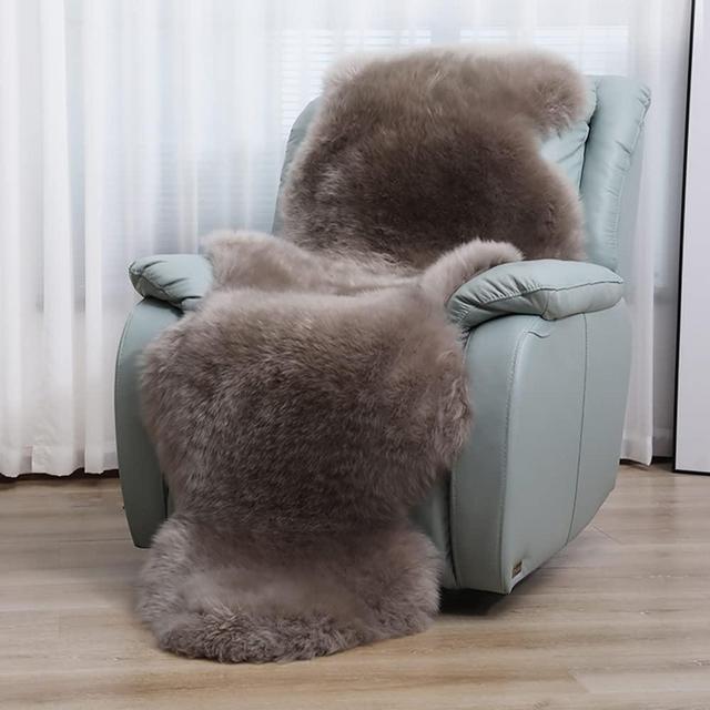 HUAHOO Premium Genuine Sheepskin Rug Camel Real Australia Sheepskin Natural Lambskin Fur Area Rug Seat Covers for Kids Bedroom Sofa Chair Cover Pets Dogs Mat Double Pelt/2' x 6' Mushroom