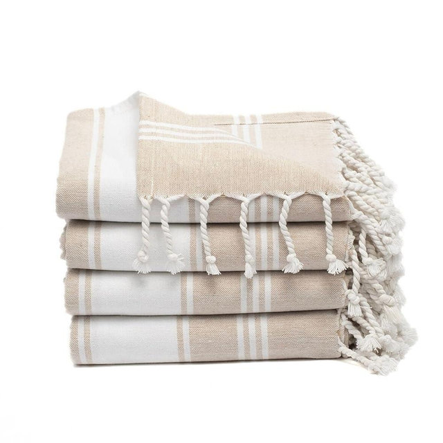 9Threads Cotton Turkish Beach Towel with Towels Oversized 36"x72" Pool Absorbent Extra Large Quick Dry Sand Travel Towel (Beige, 4 Pack)