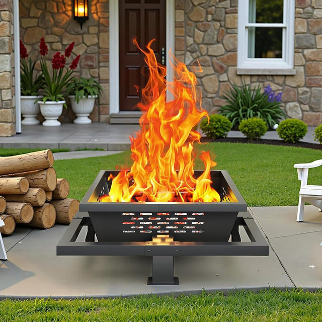 ZIENLIFE 36 Inch Fire Pit for Outside, Outdoor Wood Burning Firepit with Poker, Heavy Duty Fire Pit for Camping, Backyard, Patio