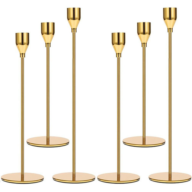 Anndason Set of 6 Gold Candlestick Holders Gold Candle Holder Taper Candle Holders Candle Holders Decorative Candlestick Holder for Home Decor, Wedding, Dinning, Party, Anniversary (Bright Gold)