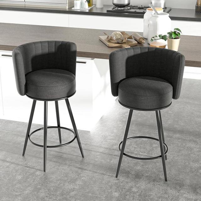HONIFUR Bar Stools Set of 2, 27" Tufted Modern Counter Height Bar Stools, Upholstered Barstools with Back & Footrest Metal Legs, Stools for Kitchen Island, Counter, Cafes, Dining Room (Dark Gray)
