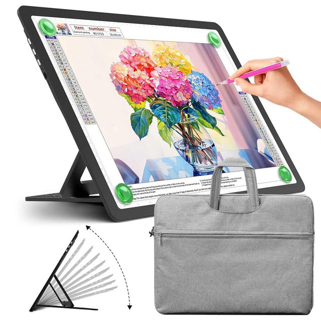 Zocelight Rechargeable A3 Light Board with Built-in Stand & Bag,Super Bright Magnetic Light Box for Tracing,Wireless Light Pad for Diamond Painting,Side Buttons,LED Light Table for Drawing,Sketching