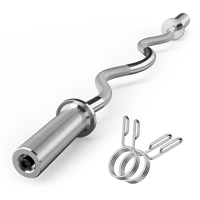 Olympic EZ Curl Barbell Bar, 47" EZ Curl Bar for Weight Lifting, Biceps, triceps, Back/Leg Muscle Group exercise,Chrome Curling Bar for 2 Inch Weight Plates,with 2 Spring Collars